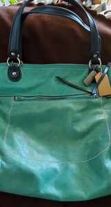 Coach aqua leather tote K1194-18998